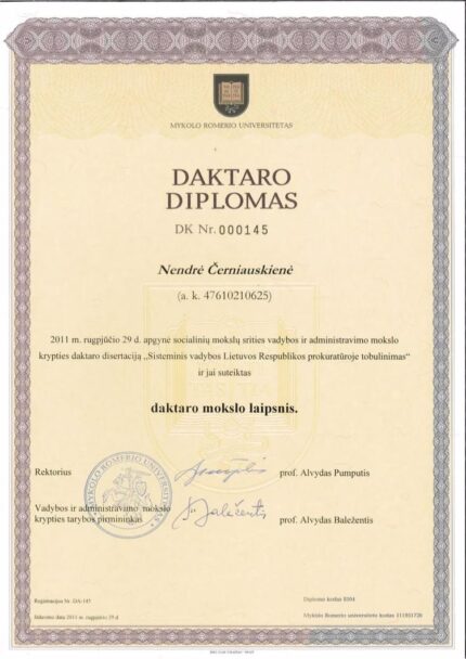 Buy college degree from The Mykolo Romerio Universitetas