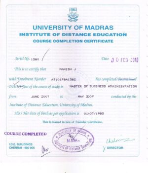 University of Madras | Certificate  diploma Education  with Transcript verified