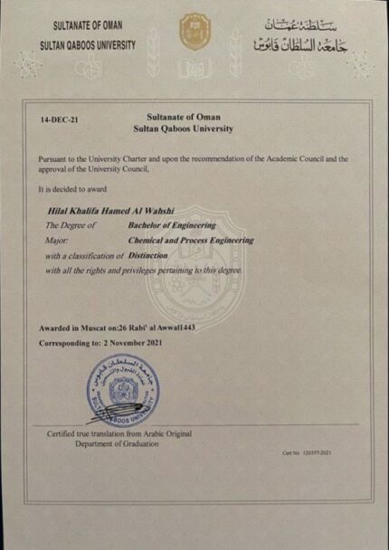 Buy college degree from the  Sultan Qaboos University
