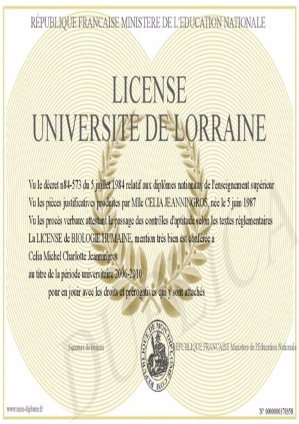 Buy college degree from The Université de Lorraine