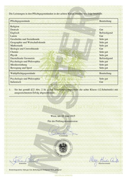 Buy high school diploma Austria Wien Matura