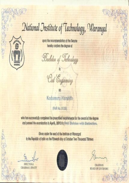 Buy college degree from The National Institute of Technology, Warangal